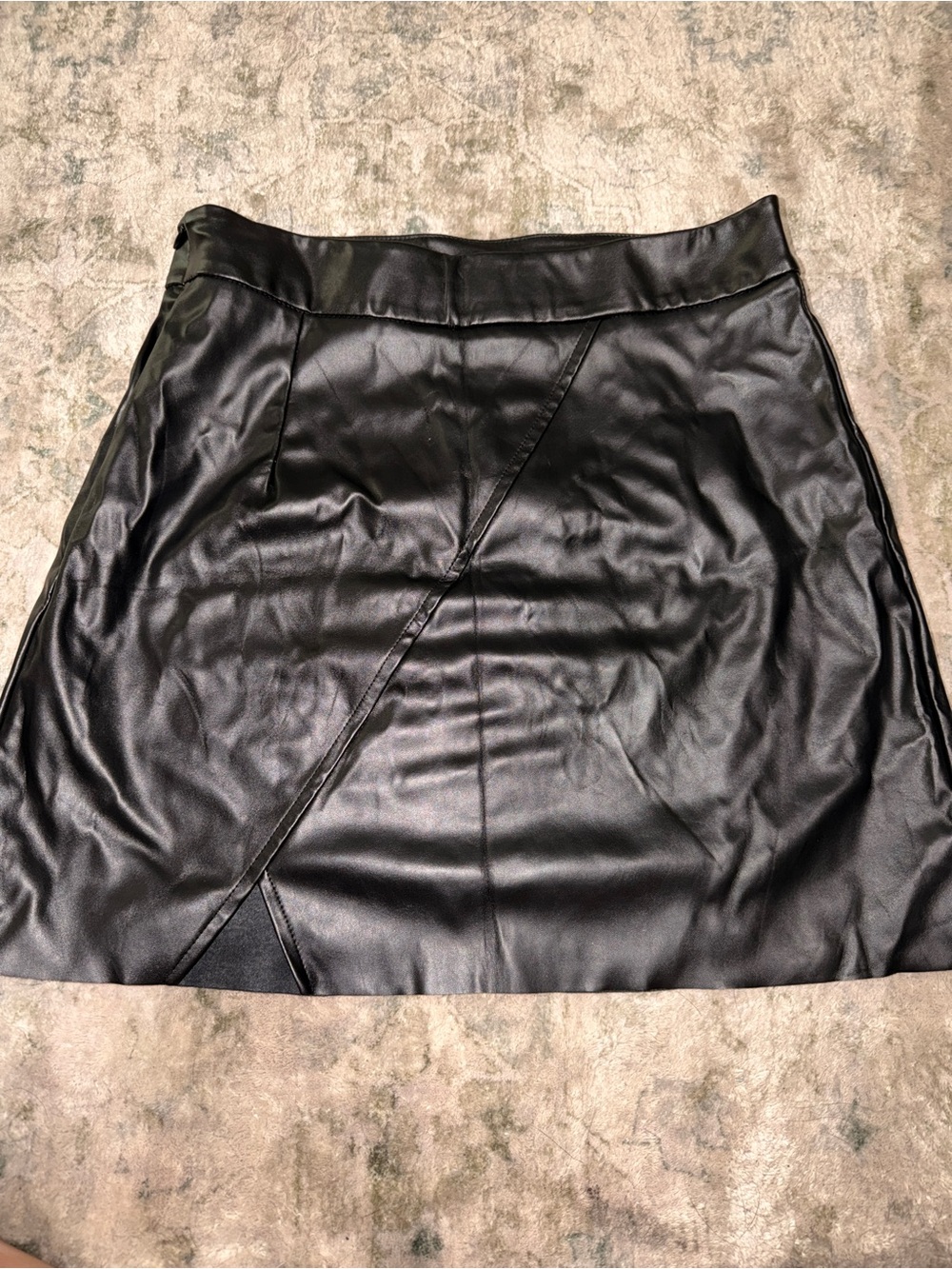 Black Faux Leather A-Line Skirt